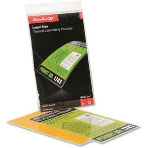 GBC HeatSeal Laminating Pouch - Legal 8.5" Width x 14" Length x 3mil - 25 / Pack - Clear