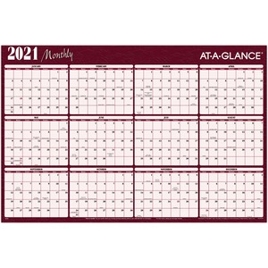Visual Organizer Reversible Monthly Planner - Monthly - 36" x 24" - January till December - Burgundy, Blue