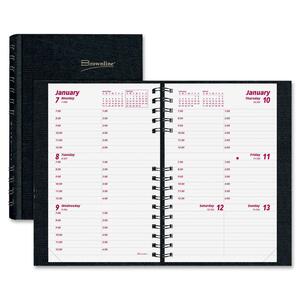 Rediform Hard Cover Weekly Planner - Weekly - 5" x 8" - 7:00 AM to 6:00 PM - 1 Week Per 2 Page(s) - Black
