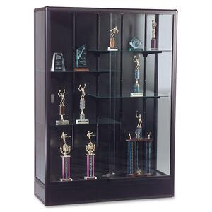 Balt Elite Freestanding Display Case - 60" x 18" x 66" - Glass, Aluminum - 5 x Shelf(ves) - Security Lock - Glass Door - Black