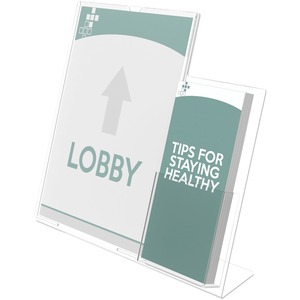 Deflect-o Sign Holder With 4" Side Pocket - 11" x 8.5" - Plastic - Clear