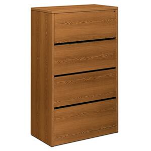 HON 10500 Series Lateral File - 37" x 20" x 59" - Wood - 4 x File Drawer(s) - Legal, Letter - Security Lock, Leveling Glide - Medium Oak
