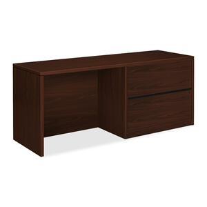 HON 10500 Series Right Pedestal Credenza with Lateral File - 72" Width x 24" Depth x 29.5" Height - 2 Drawer - Single Pedestal on Right Side - Square Edge - Wood - Mahogany Top, Mahogany Frame