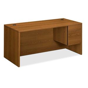 HON 10500 Series Right Single Pedestal Desk - 66" Width x 30" Depth x 29.5" Height - 2 Drawer - Single Pedestal on Right Side - Square Edge - Wood - Medium Oak