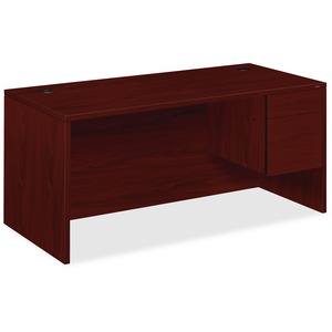 HON 10500 Series Right Single Pedestal Desk - 66" Width x 30" Depth x 29.5" Height - 2 Drawer - Single Pedestal on Right Side - Square Edge - Wood - Mahogany Top, Mahogany Frame