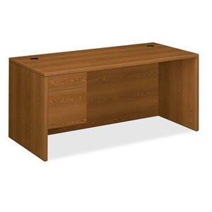 HON 10500 Series Left Single Pedestal Desk - 66" Width x 30" Depth x 29.5" Height - 2 Drawer - Single Pedestal on Left Side - Square Edge - Wood - Medium Oak Top