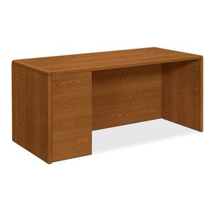 HON 10600 Series Left Single Pedestal Desk - 66" Width x 30" Depth x 29.5" Height - Single Pedestal on Left Side - Radius Edge - Particleboard - Medium Oak Top, Medium Oak Frame