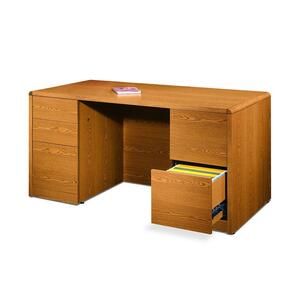 HON 10600 Series Double Pedestal Desk - 60" Width x 30" Depth x 29.5" Height - 5 Drawer - Double - Radius Edge - Particleboard - Medium Oak Top, Medium Oak Frame