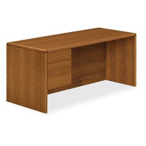 HON 10600 Series Left Single Pedestal Desk - 66" Width x 30" Depth x 29.5" Height - 2 Drawer - Single Pedestal on Left Side - Radius Edge - Particleboard - Medium Oak Top, Medium Oak Frame