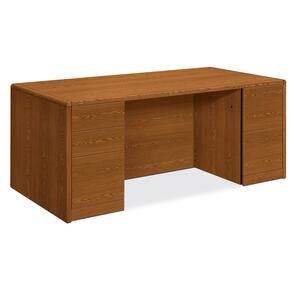 HON 10600 Series Double Pedestal Desk - 72" Width x 36" Depth x 29.5" Height - 5 Drawer - Double - Radius Edge - Particleboard - Medium Oak Top, Medium Oak Frame