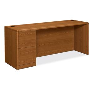 HON 10700 Series Credenza with Full-Height Left Pedestal - 72" Width x 24" Depth x 29.5" Height - 2 Drawer - Single Pedestal on Left Side - Waterfall Edge - Wood - Medium Oak Top