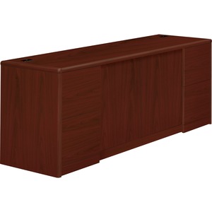 HON 10700 Series Credenza with Doors & File Pedestals - 72" Width x 24" Depth x 29.5" Height - 4 Drawer - 2 Door - Double - Waterfall Edge - Wood - Mahogany Top