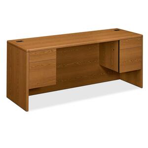 HON 10700 Series Kneespace Credenza - 72" Width x 24" Depth x 29.5" Height - 4 Drawer - Double - Waterfall Edge - Wood - Medium Oak