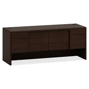 HON 10700 Series Left Pedestal Credenza with Lateral File - 72" Width x 24" Depth x 29.5" Height - Single Pedestal on Left Side - Waterfall Edge - Wood - Mahogany
