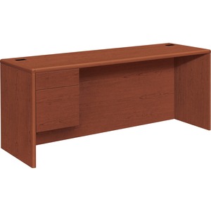 HON 10700 Series Single Left Pedestal Credenza - 72" Width x 24" Depth x 29.5" Height - 2 Drawer - Single Pedestal on Left Side - Waterfall Edge - Wood - Henna Cherry