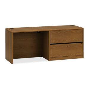 HON 10700 Series Right Pedestal Credenza with Lateral File - 72" Width x 24" Depth x 29.5" Height - Single Pedestal on Right Side - Waterfall Edge - Wood - Medium Oak