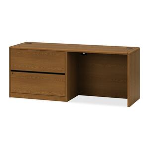 HON 10700 Series Left Pedestal Credenza with Lateral File - 72" Width x 24" Depth x 29.5" Height - Single Pedestal on Left Side - Waterfall Edge - Wood - Medium Oak