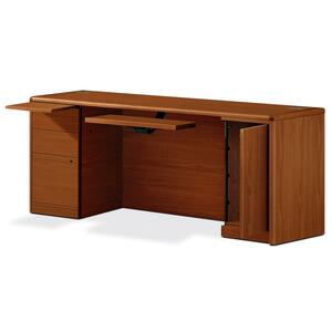 HON 10700 Series Computer Credenza - 72" Width x 24" Depth x 29.5" Height - 4 Drawer - 1 Door - Double - Waterfall Edge - Wood - Medium Oak