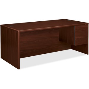 HON 10700 Series Single Right Pedestal Desk - 72" Width x 36" Depth x 29.5" Height - Single Pedestal on Right Side - Waterfall Edge - Wood - Mahogany