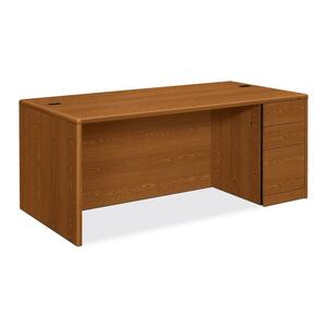 HON 10700 Series Right Pedestal Desk - 72" Width x 36" Depth x 29.5" Height - 3 Drawer - Single Pedestal on Right Side - Waterfall Edge - Wood - Medium Oak