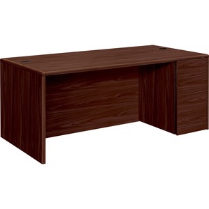 HON 10700 Series Right Pedestal Desk - 72" Width x 36" Depth x 29.5" Height - 3 Drawer - Single Pedestal on Right Side - Waterfall Edge - Wood - Mahogany