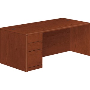 HON 10700 Series Left Pedestal Desk - 72" Width x 36" Depth x 29.5" Height - 3 Drawer - Single Pedestal on Left Side - Waterfall Edge - Wood - Henna Cherry