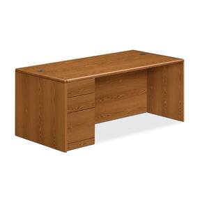 HON 10700 Series Left Pedestal Desk - 72" Width x 36" Depth x 29.5" Height - 3 Drawer - Single Pedestal on Left Side - Waterfall Edge - Wood - Medium Oak