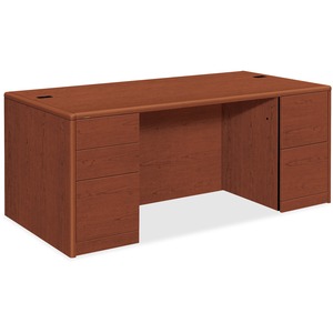 HON 10700 Series Double Pedestal Desk - 72" Width x 36" Depth x 29.5" Height - 5 Drawer - Double - Waterfall Edge - Wood - Henna Cherry