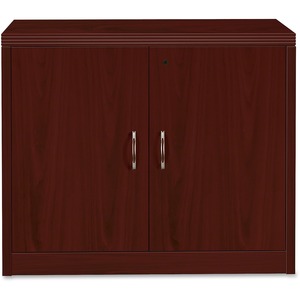 HON Valido 11500 Series Storage Cabinet with Doors - 36" Width x 20" Depth x 29.5" Height - Ribbon Edge - Particleboard - Mahogany