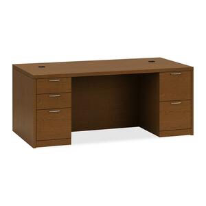 HON Valido 11500 Series Rectangle Top Double Pedestal Desk - 72" Width x 36" Depth x 29.5" Height - Double - Ribbon Edge - Particleboard - Bourbon Cherry Top
