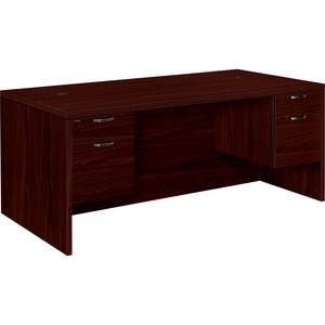 HON Valido 11500 Series Rectangle Top Double Pedestal Desk - 72" Width x 36" Depth x 29.5" Height - Double - Ribbon Edge - Particleboard - Mahogany Top, Mahogany Frame