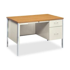 HON 34000 Series Right Pedestal Desk - 48" Width x 30" Depth x 29.5" Height - Single Pedestal on Right Side - Steel - Medium Oak