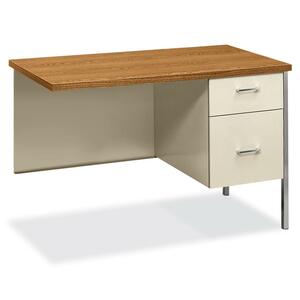 HON 34000 Series Right Pedestal Return - 42" Width x 24" Depth x 29.5" Height - Single Pedestal on Right Side - Square Edge - Steel - Medium Oak Top, Putty Frame