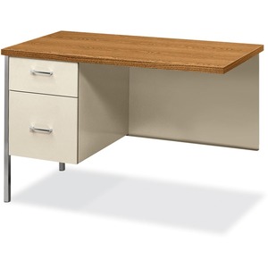HON 34000 Series Left Pedestal Return - 42" Width x 24" Depth x 29.5" Height - Single Pedestal on Left Side - Square Edge - Steel - Medium Oak Top, Putty Frame