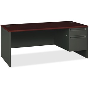 HON 38000 Series Right Pedestal Desk - 72" Width x 36" Depth x 29.5" Height - 2 Drawer - Single Pedestal on Right Side - Radius Edge - Wood, Steel - Mahogany Top, Charcoal Frame