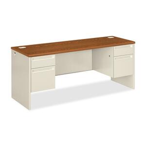 HON 38000 Series Kneespace Credenza - 72" Width x 24" Depth x 29.5" Height - 4 Drawer - Double - Radius Edge - Wood, Steel - Medium Oak Top, Putty Frame