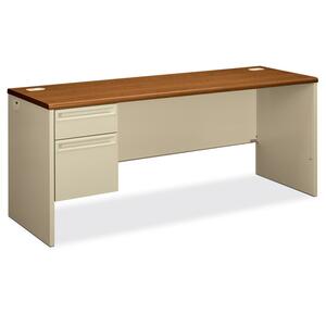 HON 38000 Series Left Pedestal Credenza - 72" Width x 24" Depth x 29.5" Height - 2 Drawer - Single Pedestal on Left Side - Radius Edge - Steel - Medium Oak Top, Putty Frame