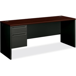 HON 38000 Series Left Pedestal Credenza - 72" Width x 24" Depth x 29.5" Height - 2 Drawer - Single Pedestal on Left Side - Radius Edge - Steel - Mahogany Top, Charcoal Frame