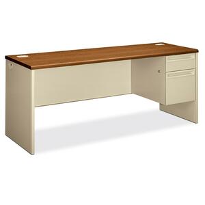 HON 38000 Series Right Pedestal Credenza - 72" Width x 24" Depth x 29.5" Height - 2 Drawer - Single Pedestal on Right Side - Radius Edge - Steel - Medium Oak Top, Putty Frame