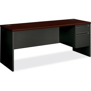 HON 38000 Series Right Pedestal Credenza - 72" Width x 24" Depth x 29.5" Height - 2 Drawer - Single Pedestal on Right Side - Radius Edge - Steel - Mahogany Top, Charcoal Frame