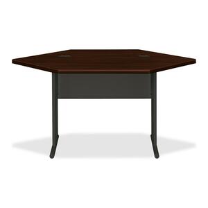 HON StationMaster 66000 Series Corner Desk - 60" Width x 36" Depth x 29.5" Height - Radius Edge - Mahogany Top, Charcoal Frame