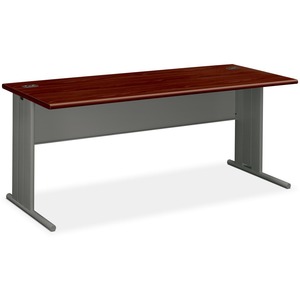 HON StationMaster 66000 Series Desk - 72" Width x 29.5" Depth x 29.5" Height - Radius Edge - Mahogany Top, Charcoal Frame