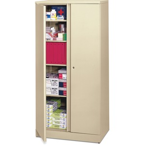 HON Easy-To-Assemble Storage Cabinet - 36" x 18" x 72" - Steel - 4 x Shelf(ves) - Security Lock, Leveling Glide - Putty