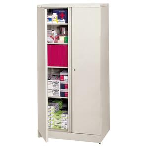 HON Easy-To-Assemble Storage Cabinet - 36" x 18" x 78" - Steel - 4 x Shelf(ves) - Security Lock, Leveling Glide - Light Gray
