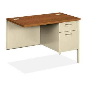 HON Metro Classic Steel Right Pedestal Return - 42" Width x 24" Depth x 29.5" Height - 2 Drawer - Single Pedestal on Right Side - Steel - Medium Oak Top, Putty Frame