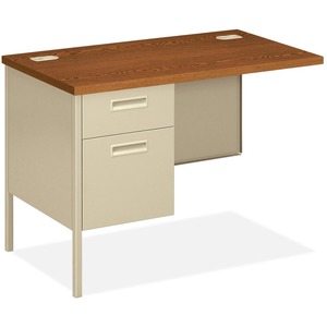 HON Metro Classic Steel Left Pedestal Return - 42" Width x 24" Depth x 29.5" Height - 2 Drawer - Single Pedestal on Left Side - Steel - Medium Oak Top, Putty Frame