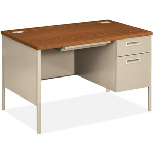 HON Metro Classic Single Pedestal Desk x 29.5" - Steel - Medium Oak