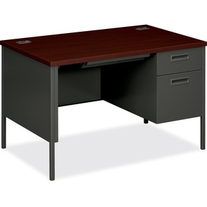 HON Metro Classic Single Pedestal Desk - Rectangle - 1 Pedestal - 30" x 48" x 29.5" - Steel - Mahogany