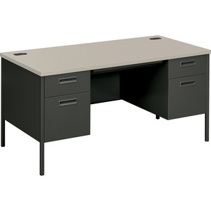 HON Double Pedestal Desk - Rectangle - 2 Drawer, 2 Drawer - 30" x 60" x 29.5" - Steel - Gray, Charcoal