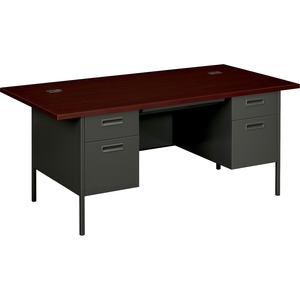 HON Metro Classic Series Double Pedestal Desk - Rectangle - 2 Drawer, 2 Box - 36" x 72" x 29.5" - Steel - Mahogany